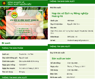 Thông tin truy xuất nguồn gốc sản phẩm